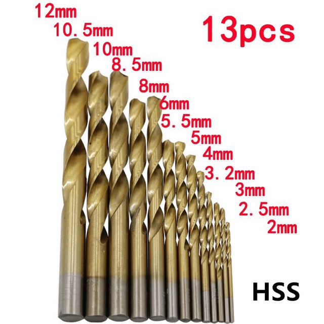 Bộ 13 mũi khoan thép phủ Titanium 2-12mm bao xài