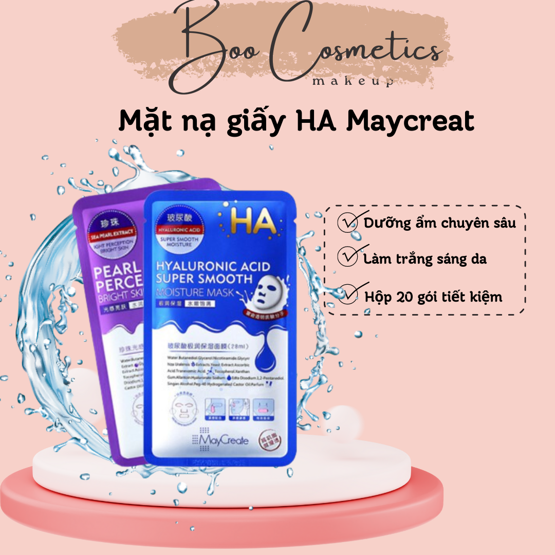 Mặt nạ dưỡng ẩm dưỡng trắng da ha maycreate mask hàng nội địa trung, hộp 20 miếng mặt nạ giấy dưỡng ẩm maycreate chiết xuất ngọc trai thiên nhiên hỗ trợ dưỡng ẩm, làm dịu da, làm trắng sáng da