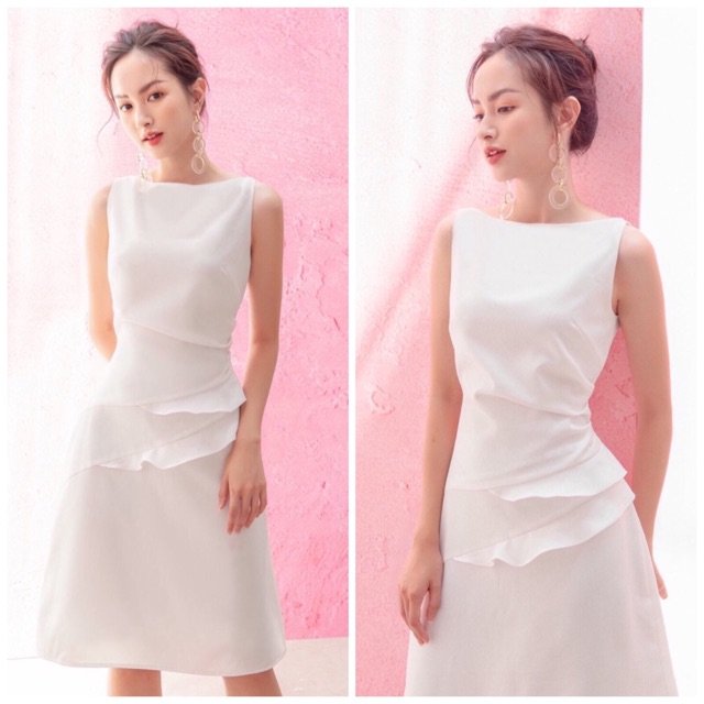 [HCM]Đầm trắng eo viền bèo - Đầm nữ dự tiệc dạo phố dễ thương