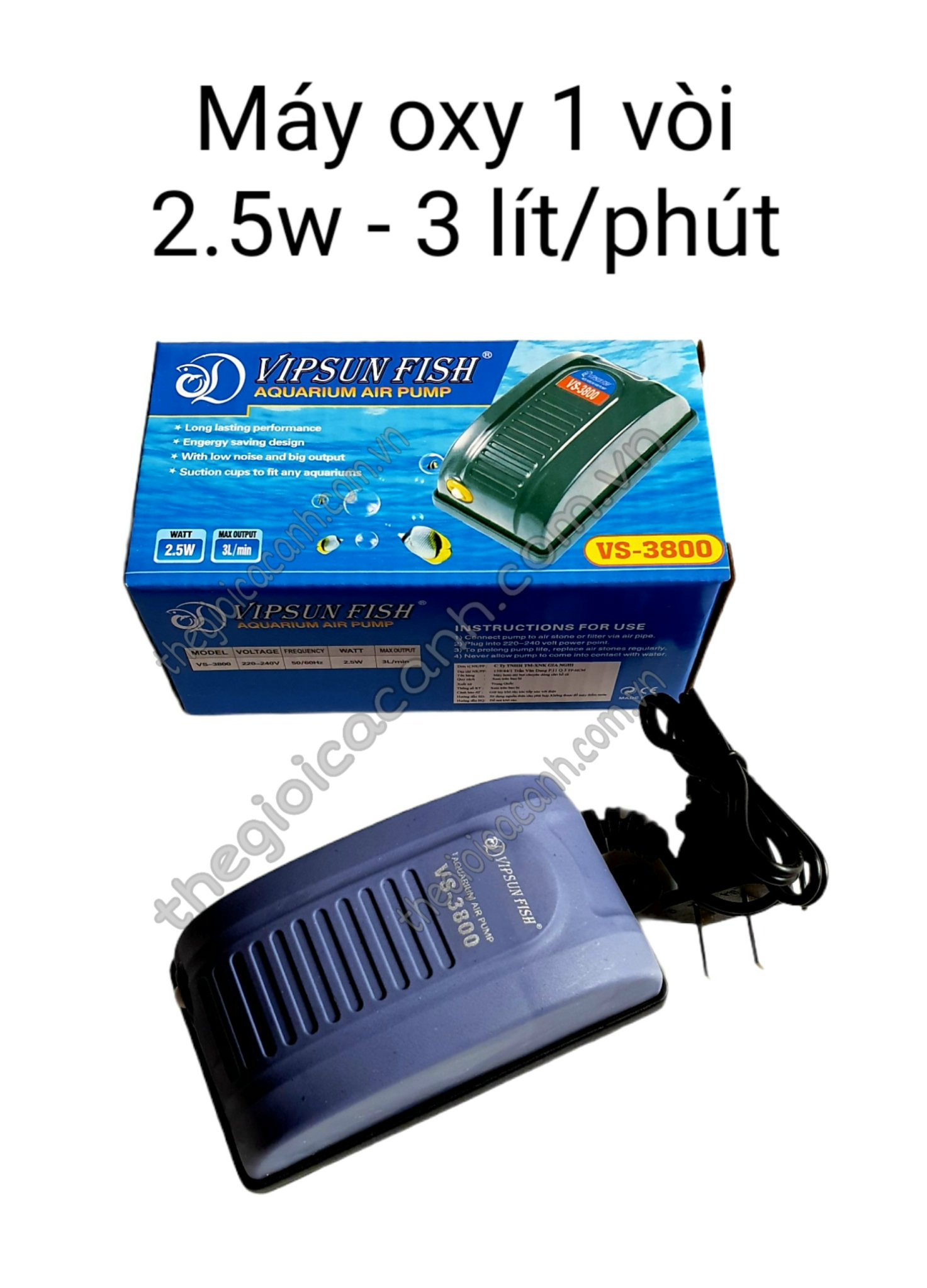 Máy sủi oxy 1 vòi Vipsun Vs-3800 cho hồ cá - tặng 1m dây và 1 cục sủi
