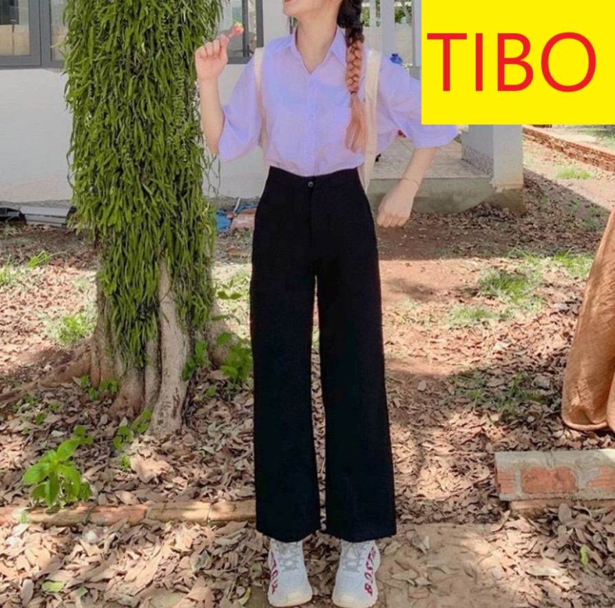 [ FREESHIP ] QUẦN TÂY ỐNG RỘNG NỮ LƯNG CAO MÀU ĐEN CAO CẤP TIBO VẢI TUYẾT MƯA DÀY DẶN ĐỦ SIZE S,M,L CÁ TÍNH
