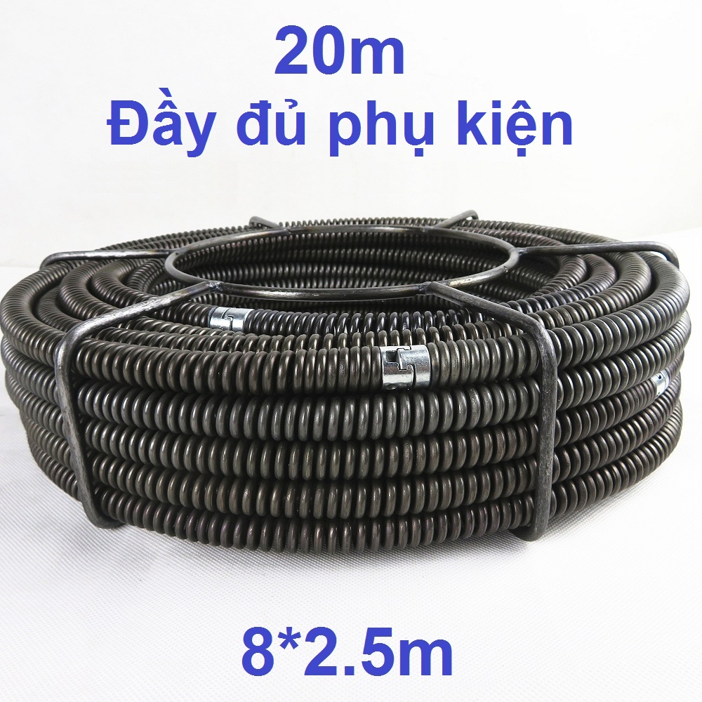 Bộ dây thông tắc cống 20m phi 16 mm và phụ kiện dùng cho máy khoan