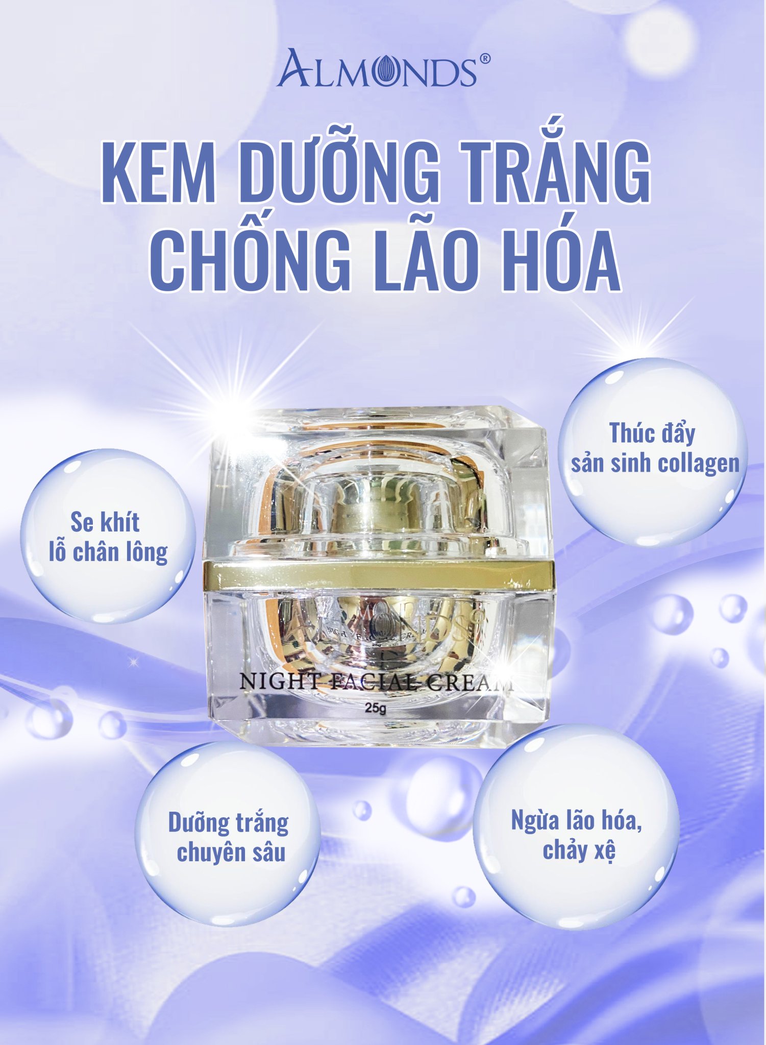 [HCM][Mua 2 giảm 5%]Kem dưỡng da ban đêm Almonds chiết xuất từ Saffron nhụy hoa nghệ tây và mần gạo- Night facial cream 25g