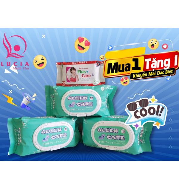 [KM gói 20gr] Khăn Ướt Queen Care 125gr- Hàng Xuất Khẩu đi Nhật, An toàn cho mọi loại da