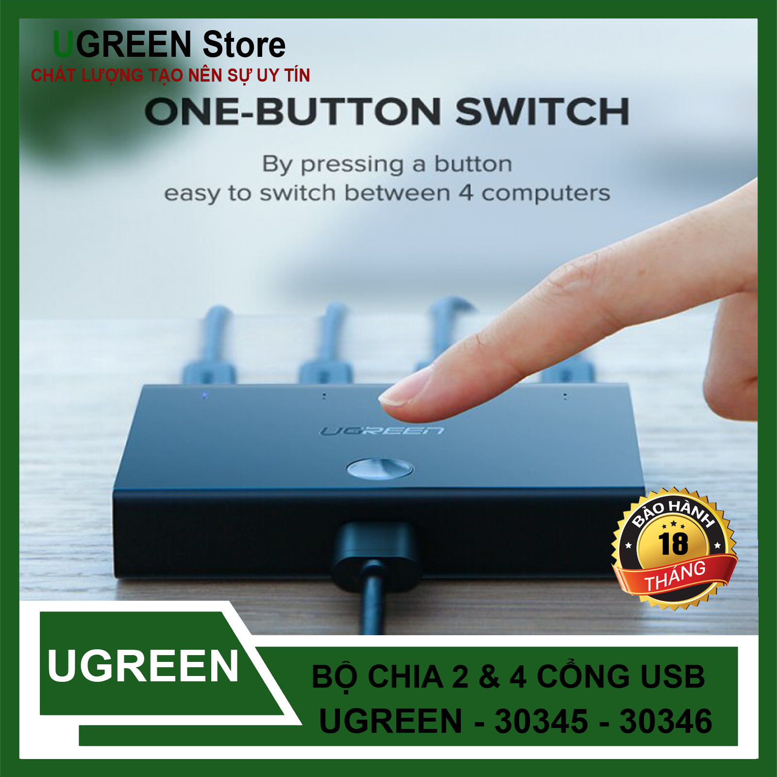 Bộ Gộp 2 máy tính dùng 1 máy in - Bộ Chia sẻ tín hiệu USB Ugreen 30345 Chính Hãng