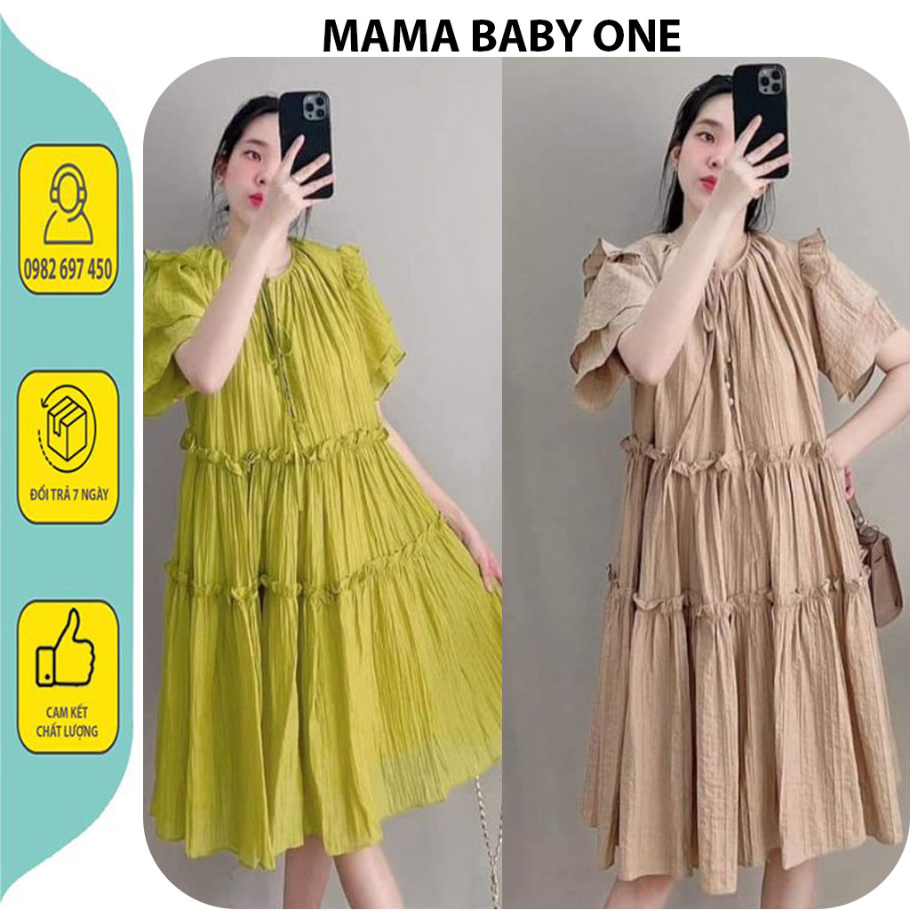 [V325] VÁY BẦU CÔNG SỞ THỜI TRANG-ĐẦM BẦU THIẾT KẾ BABAYDOLL XINH XẮN VÁY TƠ NHĂN TAY CÁNH TIÊN BÈO TẦNG KHUY NGỌC ĐẸP