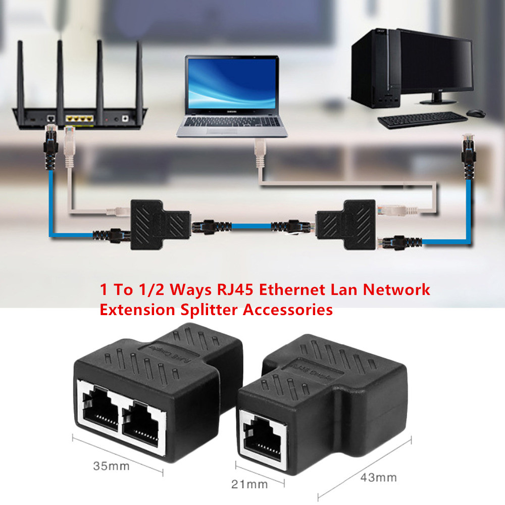 1 Đầu chia cáp mạng LAN Ethernet RJ45 1 cổng ra 2 cổng cắm tiện dụng
