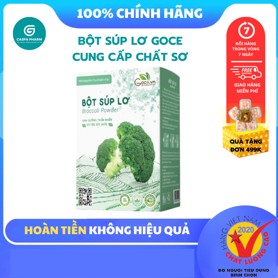 [FREESHIP + QUÀ TẶNG ]Bột súp lơ nguyên chất Goce, Bột bông cải xanh, hộp 72g (24 gói x 3g)