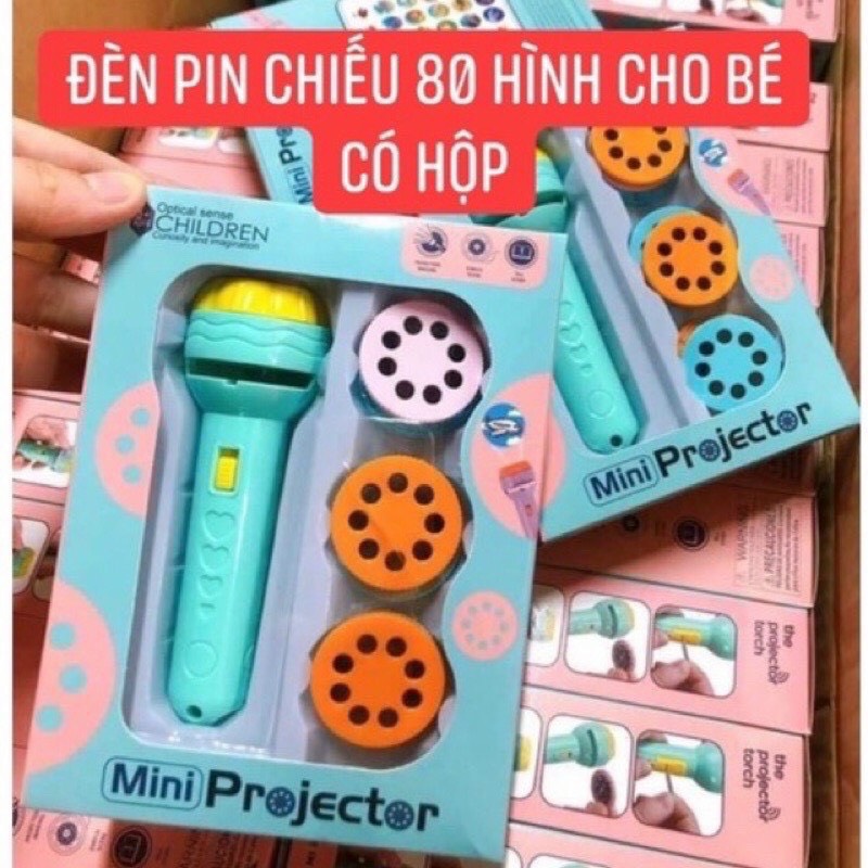 Đèn pin chiếu hình cho bé 10 thẻ 80 hình chiếu ngộ nghĩnh