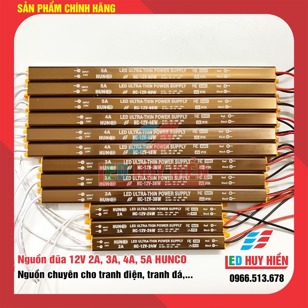 Nguồn led 12V - 2A, 12V - 3A, 12V - 4A, 12V - 5A HUNCO đủ công suất, nguồn 12v, nguồn đũa, nguồn tranh điện