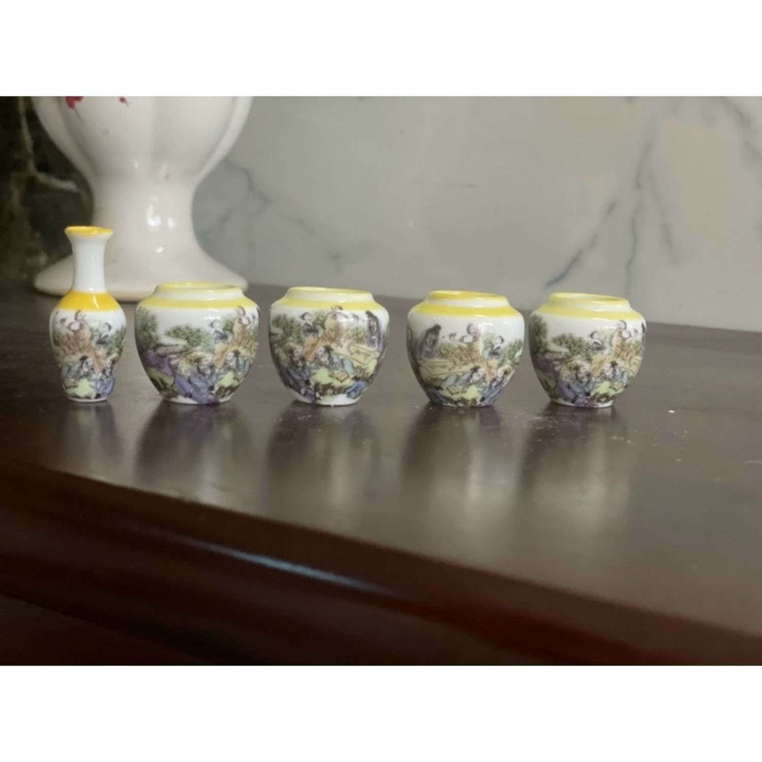 Bộ 5 chiếc cóng sứ decal Trυng quốc phụ kiện lồng chim Vành Khuyên cao cấp kèm tai