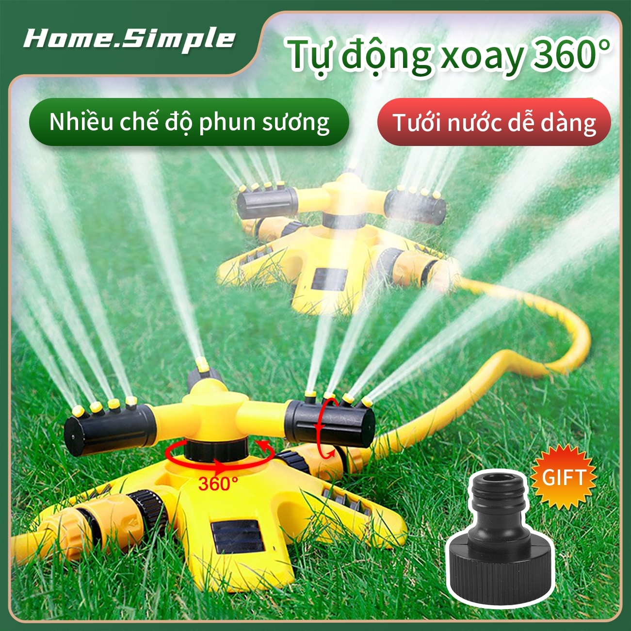 Vòi tưới cây xoay 360 Vòi phun nước tưới cây bằng nhựa tự động xoay 360 độ