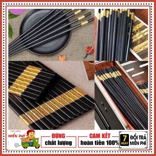 COMBO 10 Đôi Đũa Khảm Vàng Phong Cách Nhật Bản-Bộ 10 đôi đũa nhựa nhật bản hàn quốc dùng ăn cơm cao cấp khảm vàng chịu nhiệt chống trơn