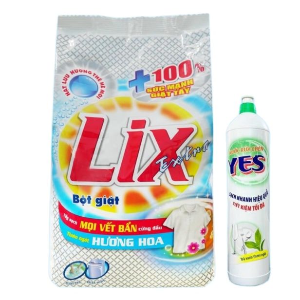 Bột giặt Lix Extra hương Hoa 5.5kg tặng Nước rửa chén 750gr