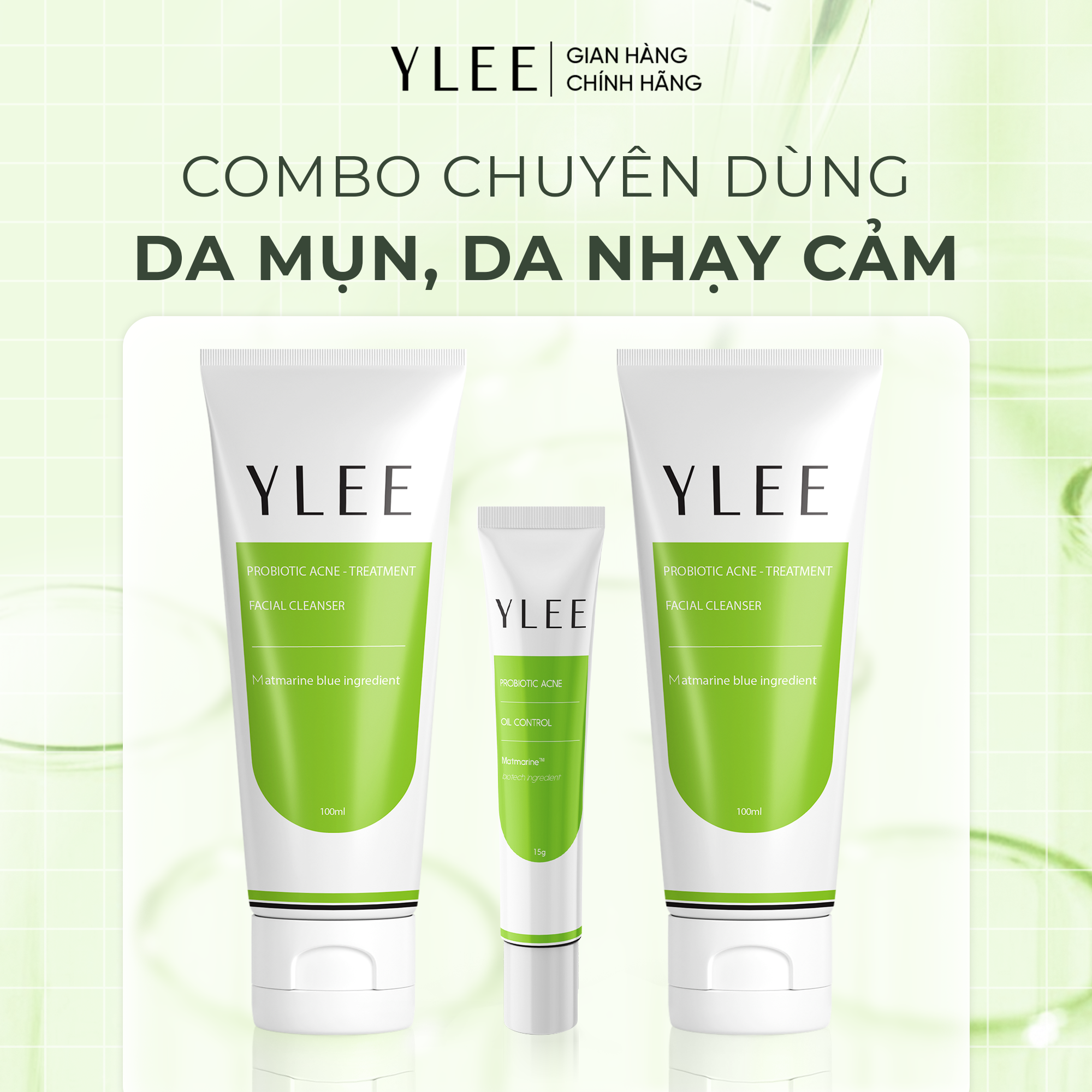  Combo 02 Sữa rửa mặt YLEE và 01 Gel giảm mụn YLEE cho da dầu mụn da mụn tuổi dậy thì 