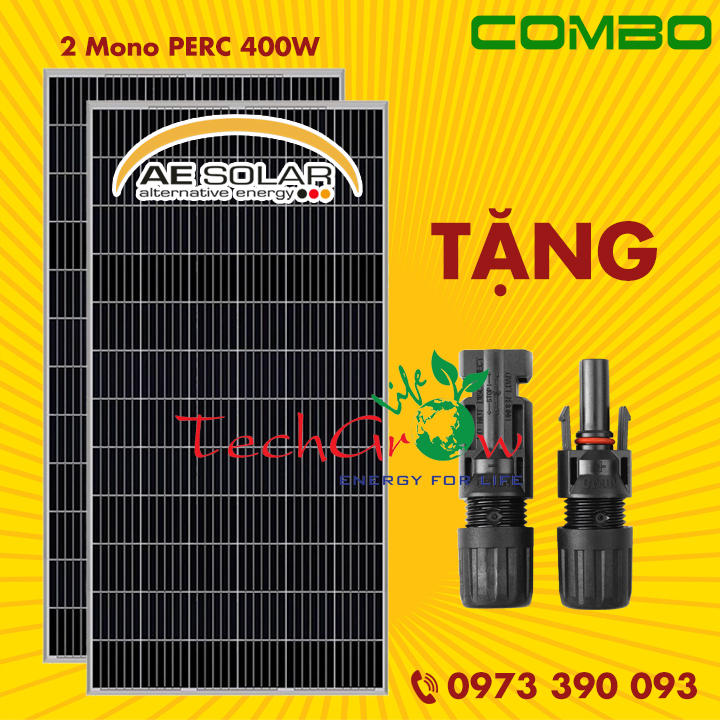 Combo 2 tấm pin mono perc 400w ae solar tặng đầu nối mc4