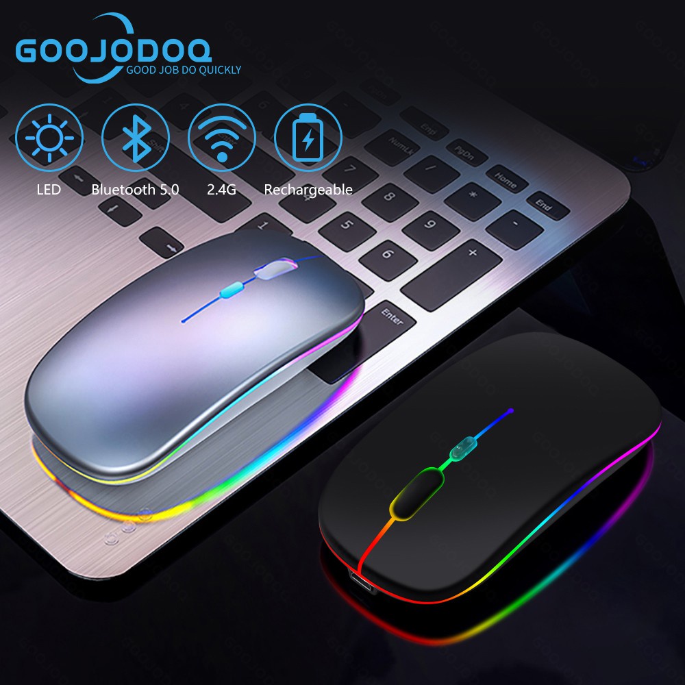 Chuột bluetooth goojodoq sạc không dây siêu mỏng im lặng led nhiều màu sắc đèn nền chơi game