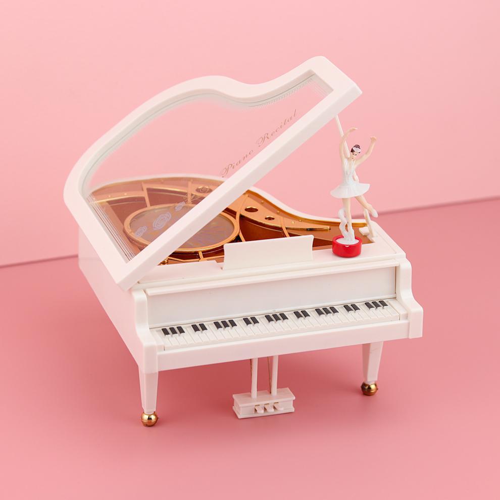 Đồ trang trí để bàn hộp âm nhạc xoay piano cùng vũ công múa ba lê - Quà tặng dễ thương - Decor bàn làm việc