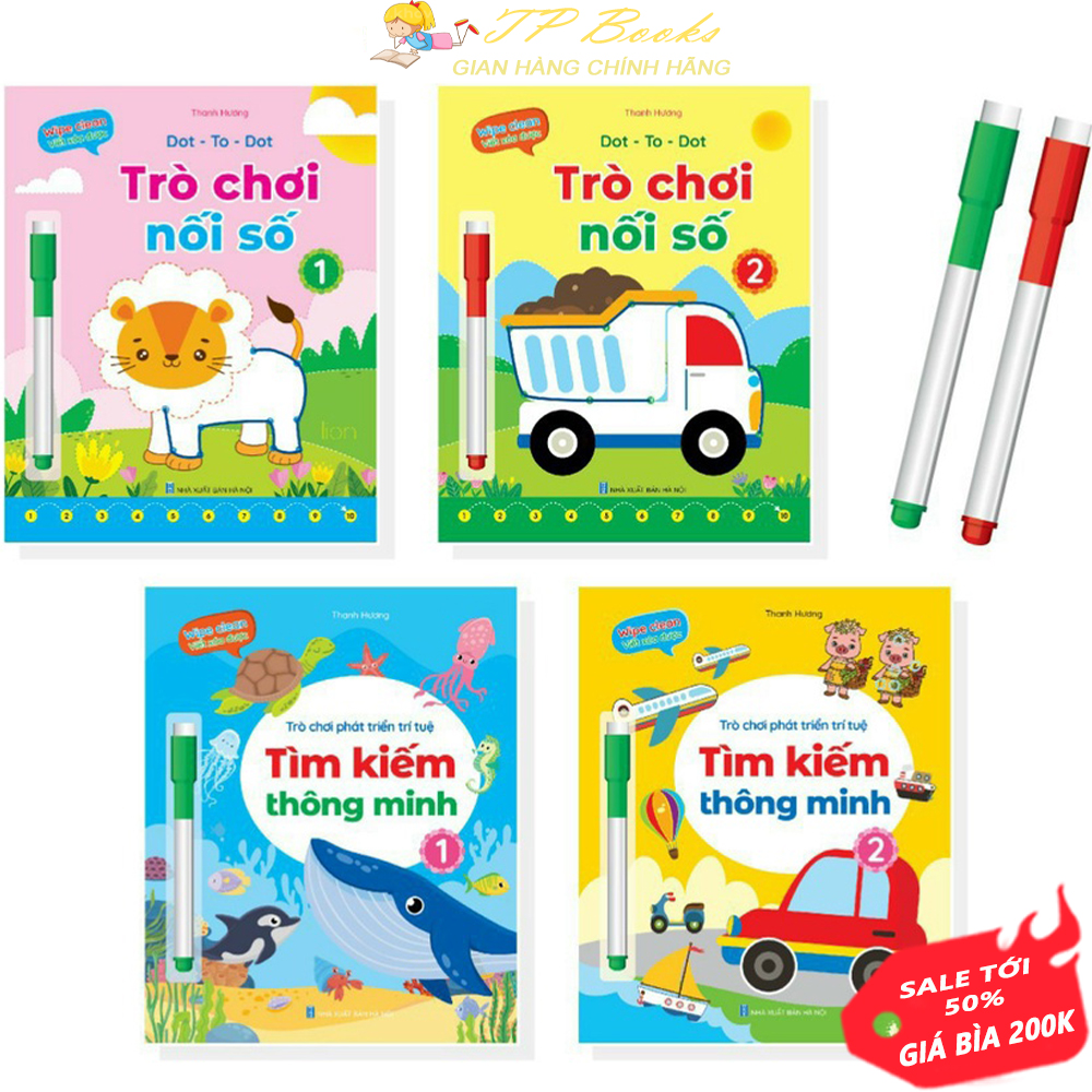 Combo bộ 4 sách trò chơi rèn luyện trí thông minh - bộ sách trò chơi nối số và trò chơi tìm kiếm phát triển tư duy cho trẻ em 2-6 tuổi