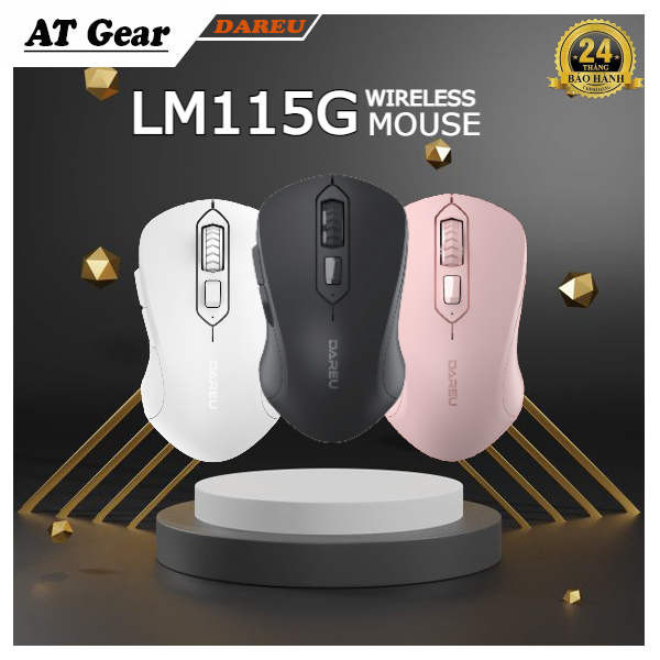 Chuột không dây Dareu LM115G - Black / Pink / White
