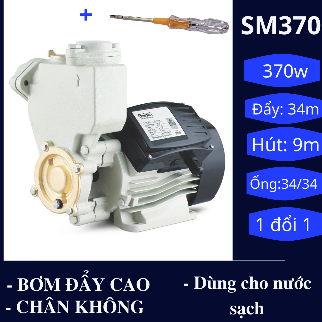 [FreeshipMAX] [ĐỔI MỚI] Máy bơm nước đẩy cao đến 34M, hút sâu 9M, bơm chân không (không cần mồi nước) SM370 - đồng 100%