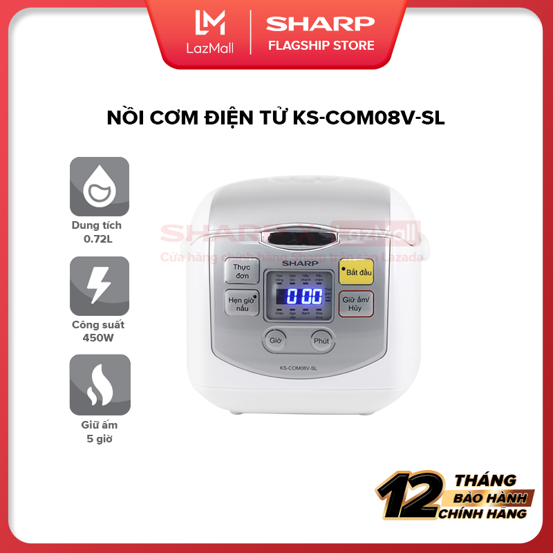 Nồi Cơm Điện Sharp KS-COM08V-SL 0.72 Lít 450W  [Nồi Cơm Loại Nhỏ, Đa năng Bền Tốt, Mâm nhiệt 2D] - Hàng Chính Hãng Uy Tín Bảo Hành 12 tháng