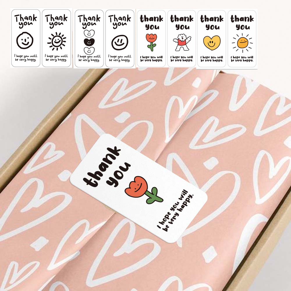 Set tập 100 tờTem Thank you hoạt hình TE22 đen trắng, màu sắc dán hộp đóng hàng