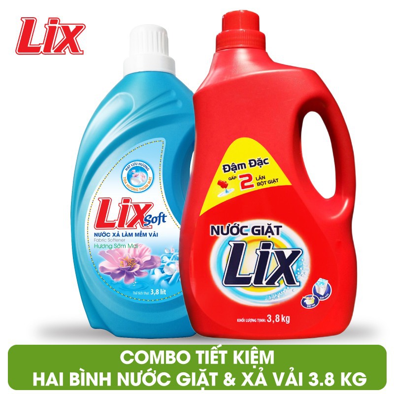 [HCM]COMBO Nước giặt Lix đậm đặc hương hoa 3.6Kg + Nước xả vải Lix Soft hương sớm mai 3.8 lít