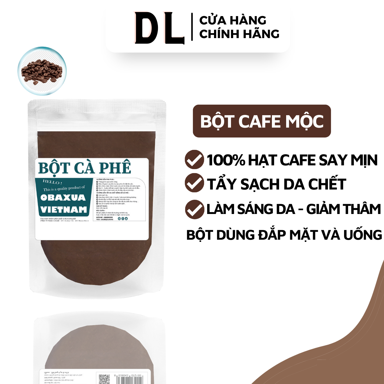 Tẩy da chết từ bột cà phê nguyên chất đắp mặt Obaxua - cafe dưỡng trắng da tẩy tế bào chết mặt và toàn thân