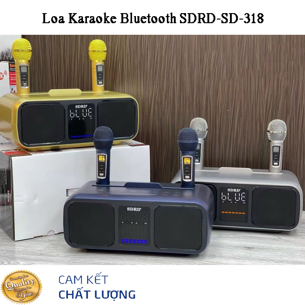 [ MẪU MỚI NHẤT 2023 ] Loa karaoke bluetooth SDRD SD 318 - Tặng kèm 2 micro không dây có màn hình LCD