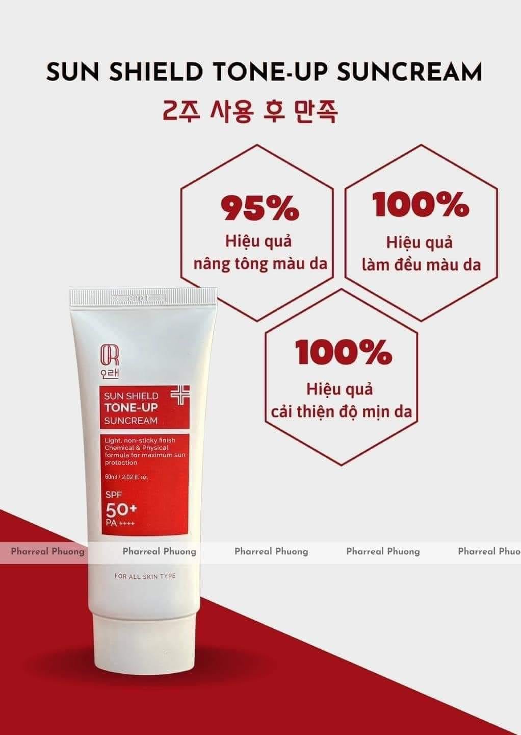 Kem chống nắng sun shield tone up suncream hàn quốc spf pa 50++++ - 60ml