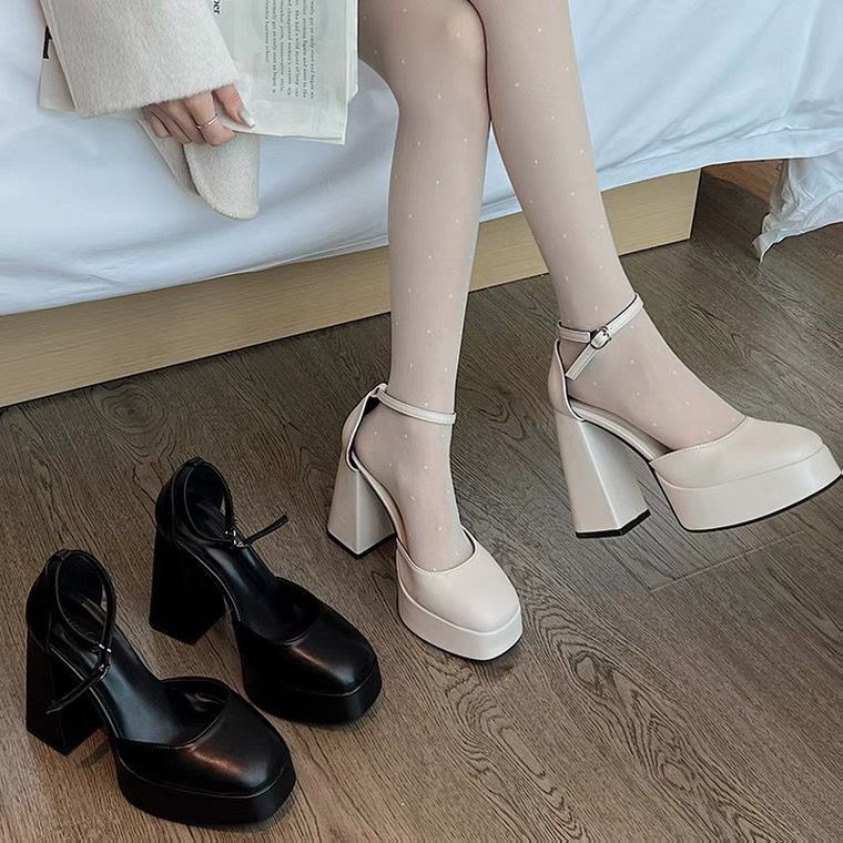 [Hoàn Tiền 15%]Kèm Clip Giày Cao Gót Mary Jane 12p đế đúp, Giày Cao gót 12cm đế dầy thời trang da lỳ full Box