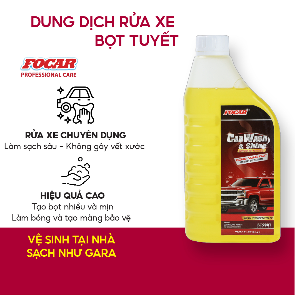 Nước rửa xe bọt tuyết FOCAR làm sạch sâu tạo nhiều bọt tăng độ bóng sơn và kính an toàn tuyệt đối với ô tô và xe máy