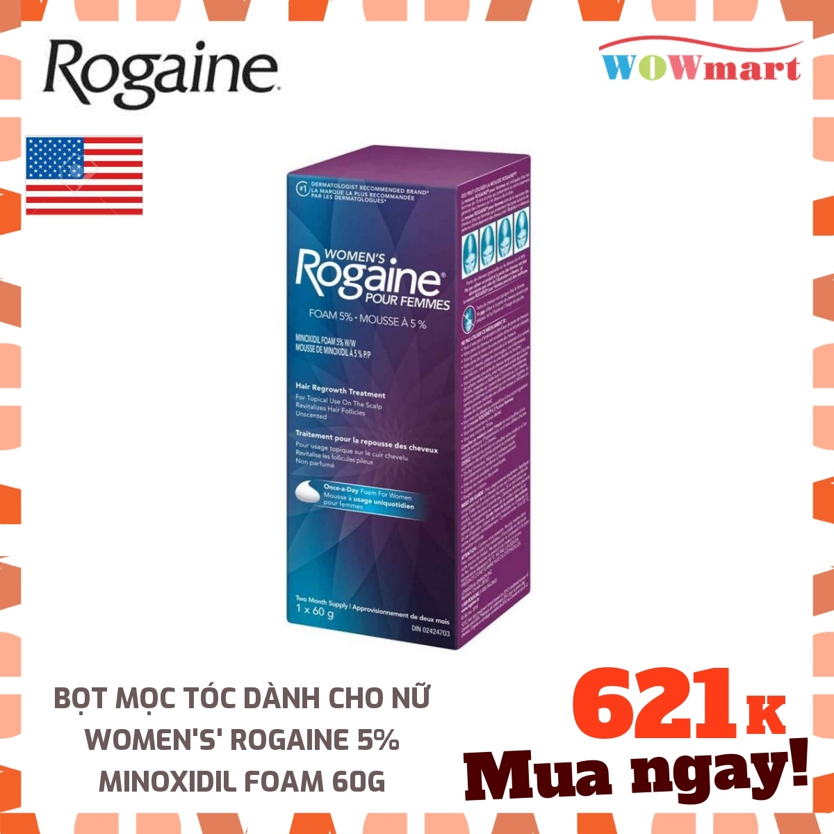 Bọt mọc tóc dành cho nữ Women's' Rogaine 5% Minoxidil Foam 60g -