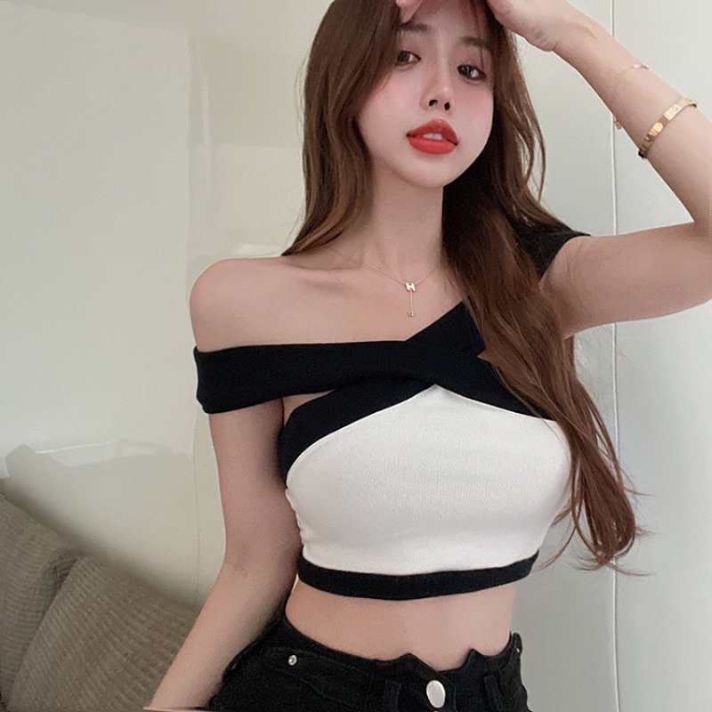 Áo kiểu dây chéo cô phối màu, áo yếm nữ croptop body