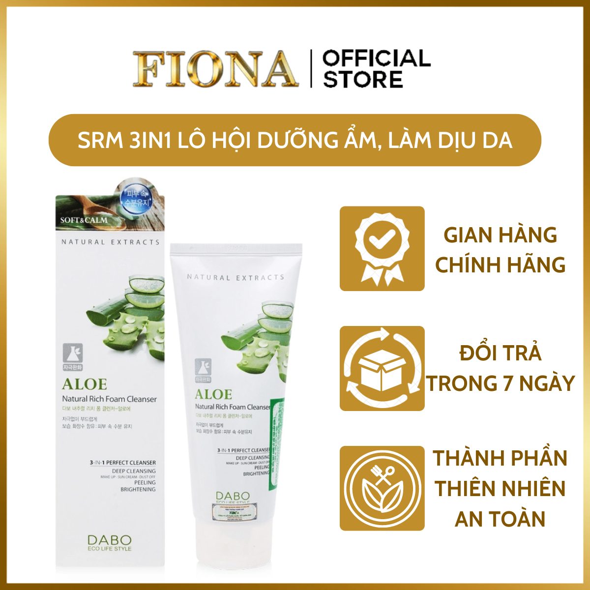 Sữa Rửa Mặt Dabo Lô Hội 3in1 Cấp Ẩm Ngừa Mụn Se Khít Lỗ Chân Lông Cao Cấp Hàn Quốc (180ml) – Hàng Chính Hãng