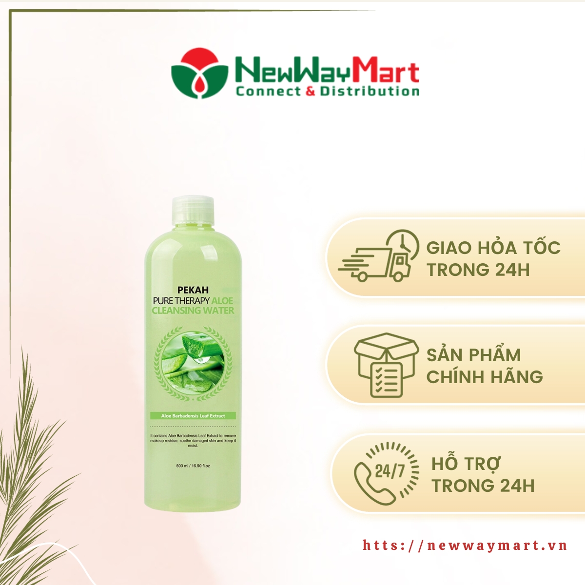 Nước tẩy trang, cấp ẩm, dịu nhẹ, chiết  xuất Lô Hội Pekah 500ml