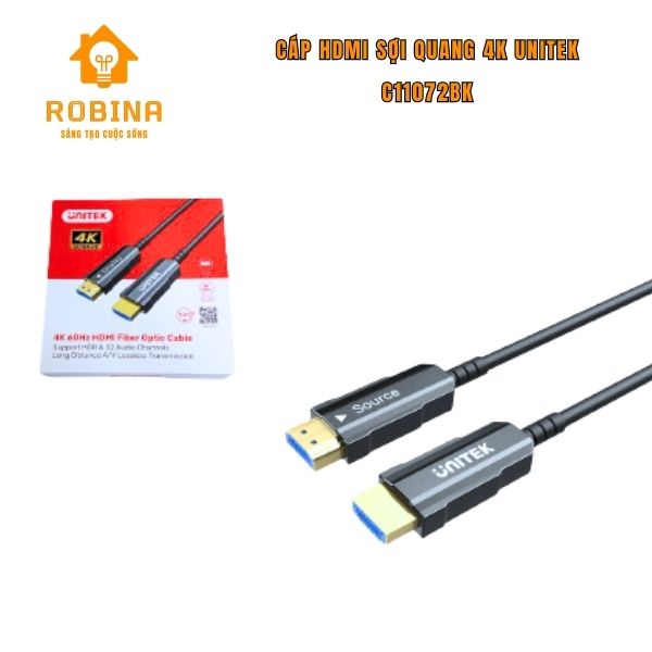 Cáp hdmi sợi quang 4k - c11072bk unitek - chuẩn 2.0 chống nhiễu đồng 100% , đầu cáp mạ vàng, hàng chính hãng unitek dài 10m - 15m - 20m - 25m - 40m - 50m