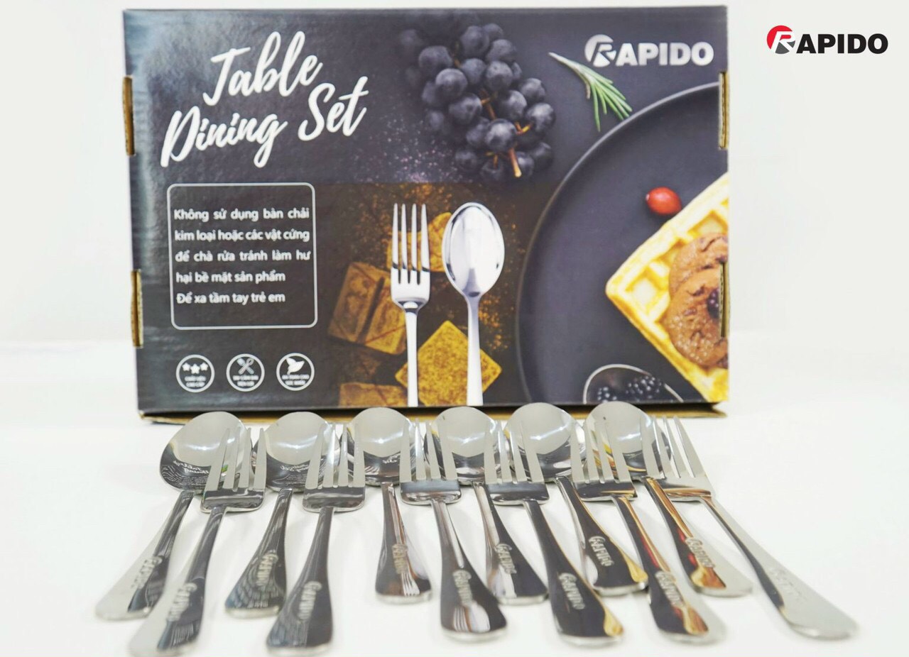 Bộ thìa dĩa Santo 12 món sang trọng, Chất liệu inox 304 bền đẹp, chắc chắn, Tuyệt đối an toàn với sức khỏe ngay cả khi sử dụng ở nhiệt độ cao