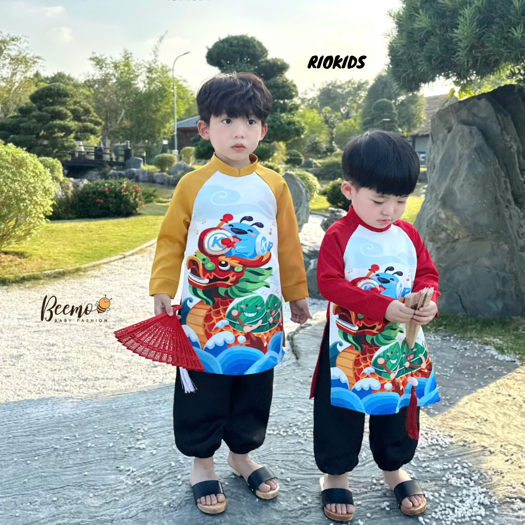 AD39 Áo dài Tết BEEMO, quần áo cho bé trai đi chơi du xuân, chụp hình