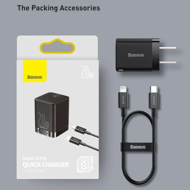 🔥🔥hcm- hàng chính hãng🔥🔥combo cốc cáp baseus super si pro usb c có thể gập lại 20w nhỏ gọn và cực bền cổng type c sạc nhanh cho iphone 12 pro max bộ sạc nhanh samsung xiaomi iphone huawei - ❗❗❗bh 12 tháng❗❗❗