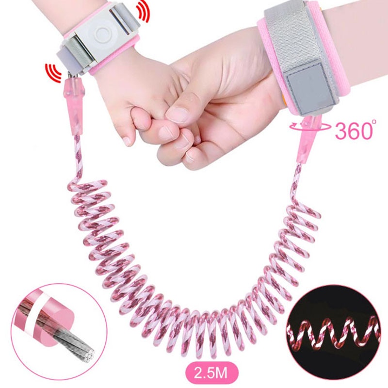 Dây Dắt Bé Đi Dạo Chống Lạc, Dây Dài 2m, Lõi Thép Bền Bỉ, Khóa Cảm Ứng, Vòng Tay Mềm Mại - Đai Chống Lạc Cho Bé