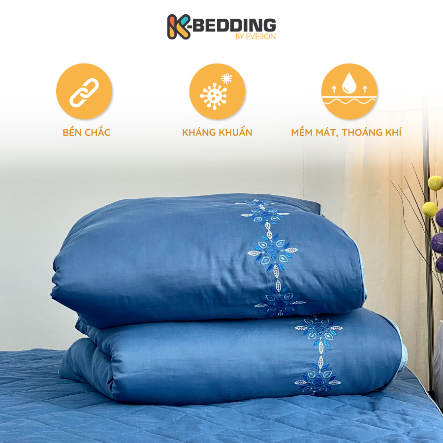 Chăn bốn mùa K-Bedding by Everon KMTS 105 Micro Tencel Xanh đậm, mền chần bông mỏng, mềm mịn mát lạnh mùa hè  Blanket Duvet