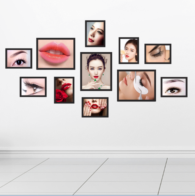 Bộ 11 Khung Ảnh Treo Tường Makup + Nối Mi + Nail - Mặt Kính 2mm - Tặng kèm ảnh