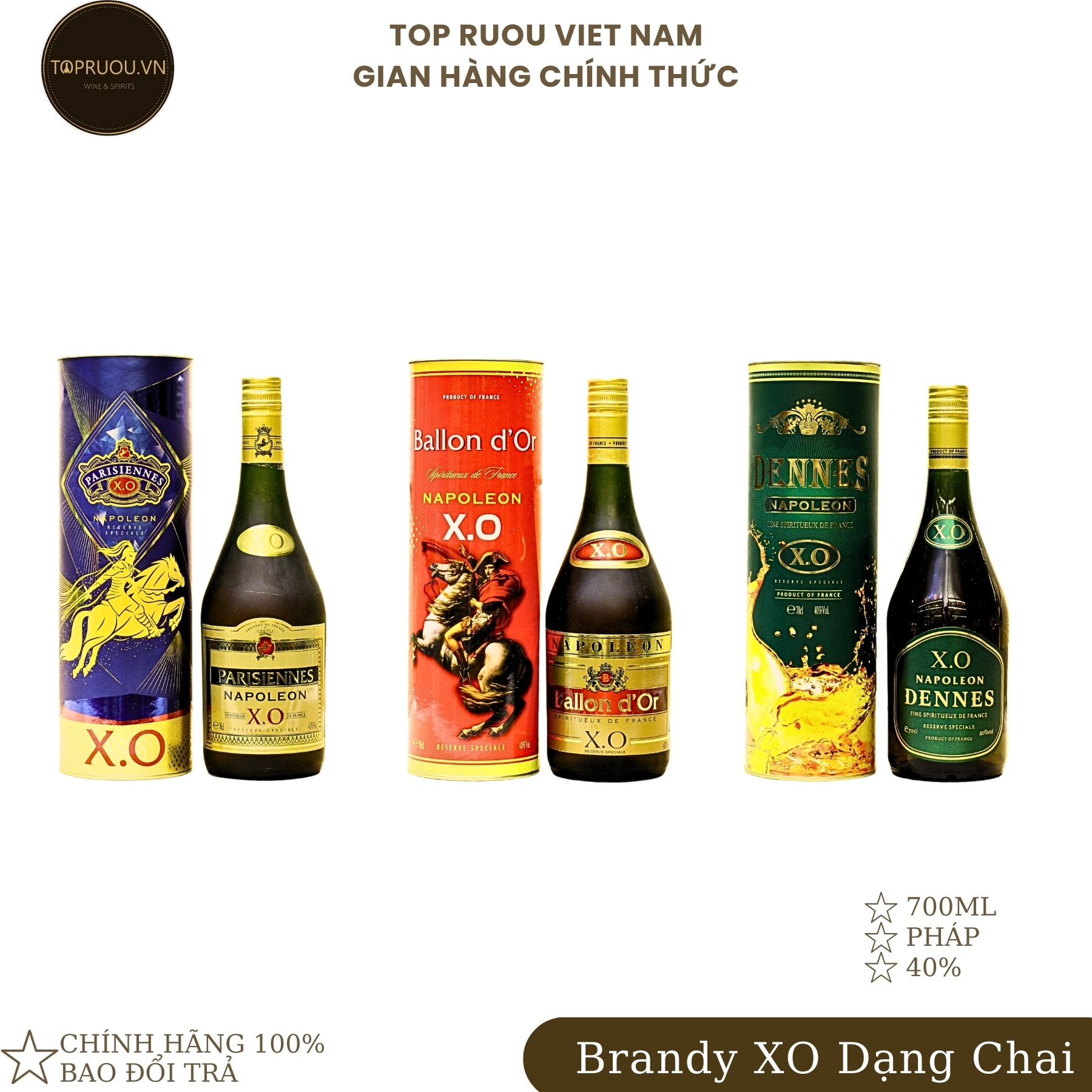Brandy xo nhập khẩu pháp 700ml ballon d'or - dennes - napoleon