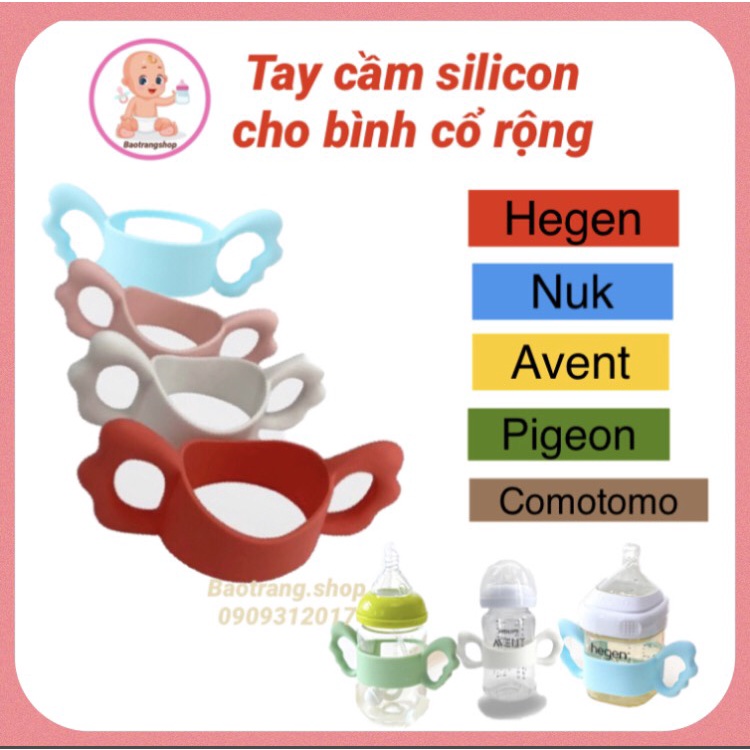 Tay cầm silicon vừa bình sữa cổ rộng Pi, Moy, Lans, Heg.en, Avent...