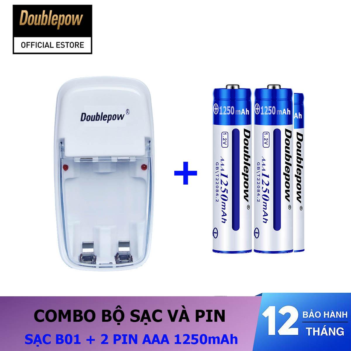 Combo sạc pin 2 cổng B01 và 02 pin sạc AAA 1250mAh - Doublepow