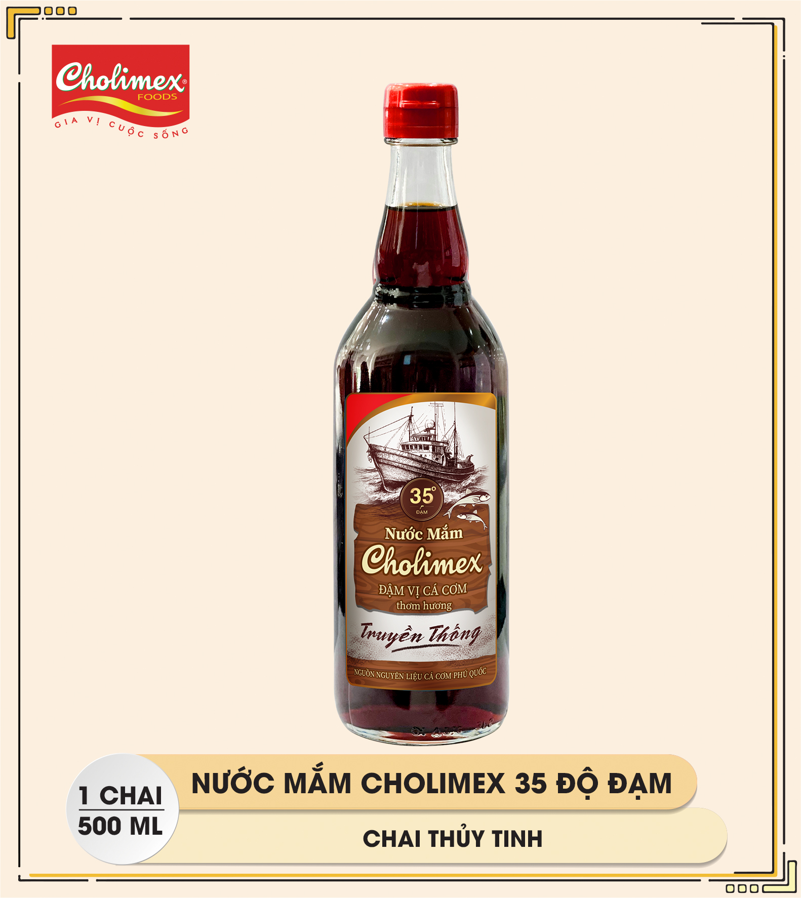 Nước mắm Cholimex 35 độ đạm - chai thuỷ tinh 500ml