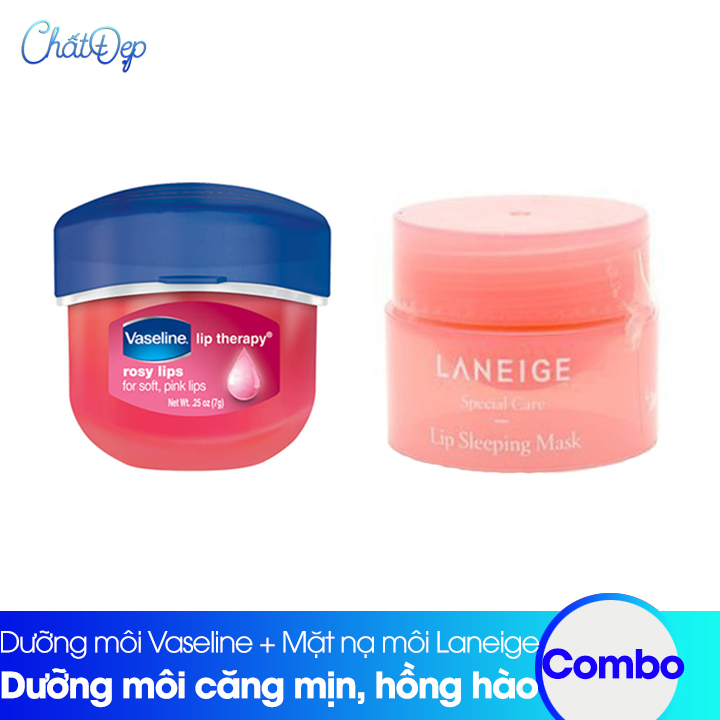 Bộ sản phẩm dưỡng môi ban ngày Vaseline và mặt nạ ngủ đêm Laneige