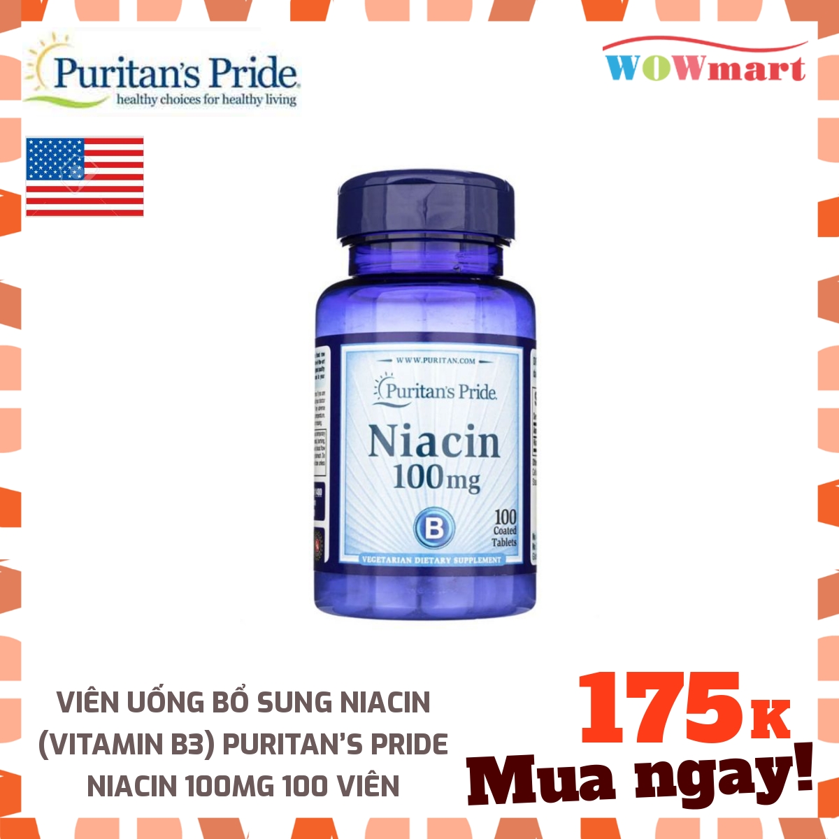 Viên uống bổ sung Niacin Puritan’s Pride Niacin 100mg 100 viên -